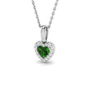 Heart Cut Emerald Pendant Necklace with Diamond Halo Design (Without Chain) in 10K/14K gold and platinum with certified lab-grown or natural diamonds