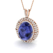 Oval Tanzanite Diamond Statement Pendant Necklace - Gold & in 10K/14K gold and platinum with certified lab-grown or natural diamonds