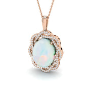 Opal Diamond Pendant 7ct Gold & Platinum Necklace (Without Chain) in 10K/14K gold and platinum with certified lab-grown or natural diamonds