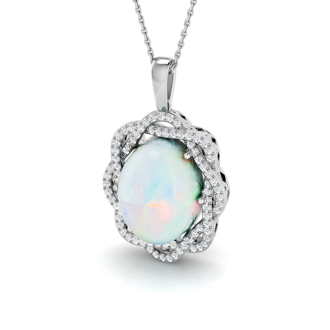 Opal Diamond Pendant 7ct Gold & Platinum Necklace (Without Chain) in 10K/14K gold and platinum with certified lab-grown or natural diamonds