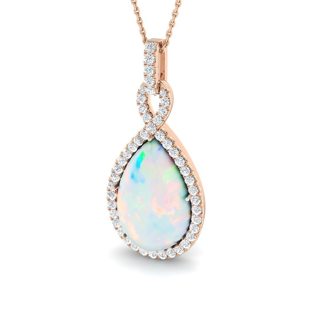 Pear Cut Opal Halo Pendant Diamond Accent in 10K/14K gold and platinum with certified lab-grown or natural diamonds
