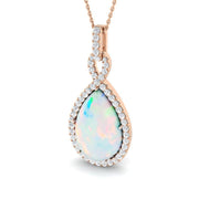 Pear Cut Opal Halo Pendant Diamond Accent in 10K/14K gold and platinum with certified lab-grown or natural diamonds