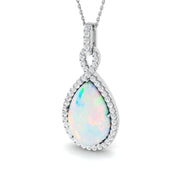 Pear Cut Opal Halo Pendant Diamond Accent in 10K/14K gold and platinum with certified lab-grown or natural diamonds