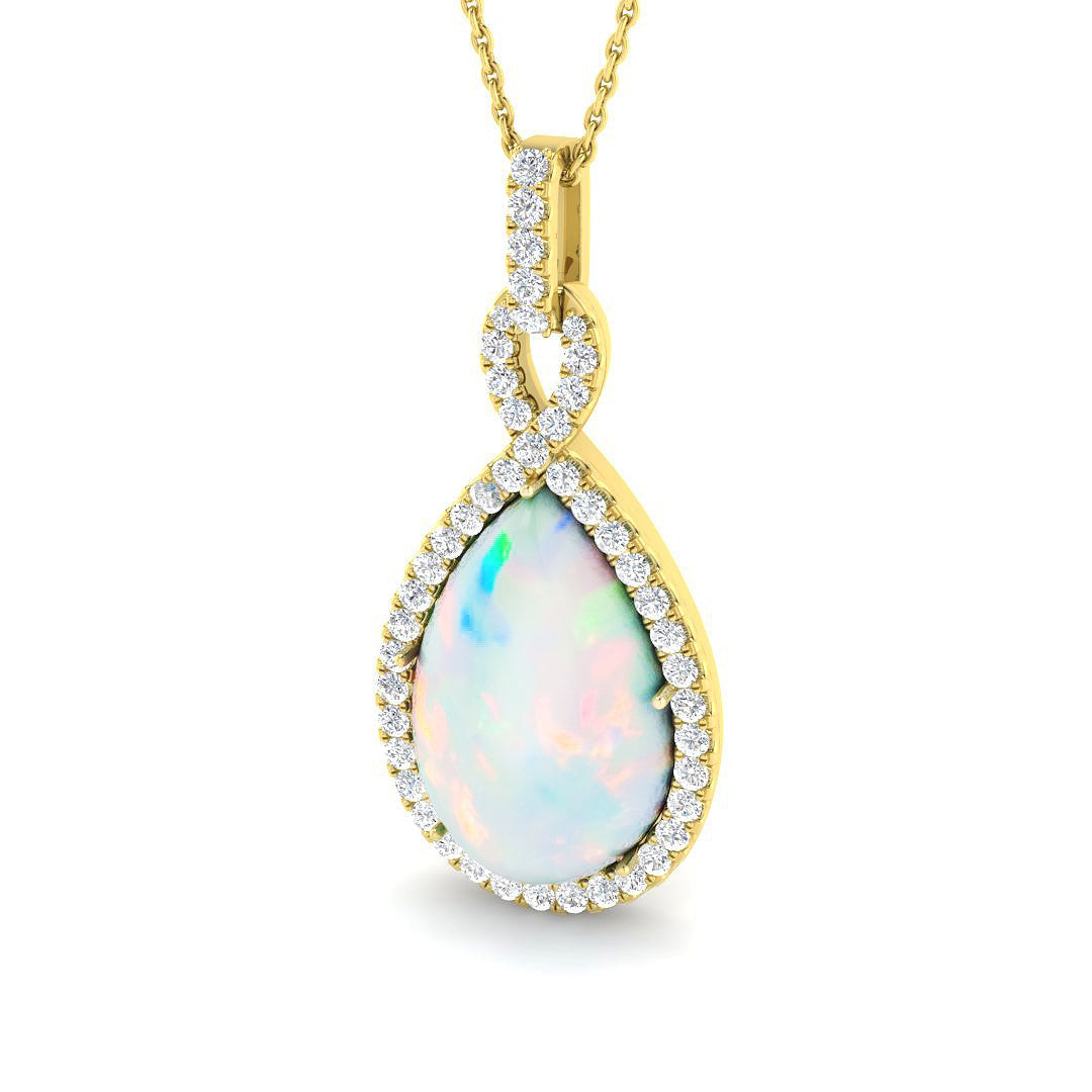 Pear Cut Opal Halo Pendant Diamond Accent in 10K/14K gold and platinum with certified lab-grown or natural diamonds