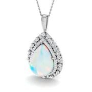 Opal Diamond Pendant in Gold & Platinum Necklace (Without Chain) in 10K/14K gold and platinum with certified lab-grown or natural diamonds