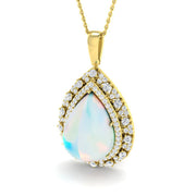Opal Diamond Pendant in Gold & Platinum Necklace (Without Chain) in 10K/14K gold and platinum with certified lab-grown or natural diamonds