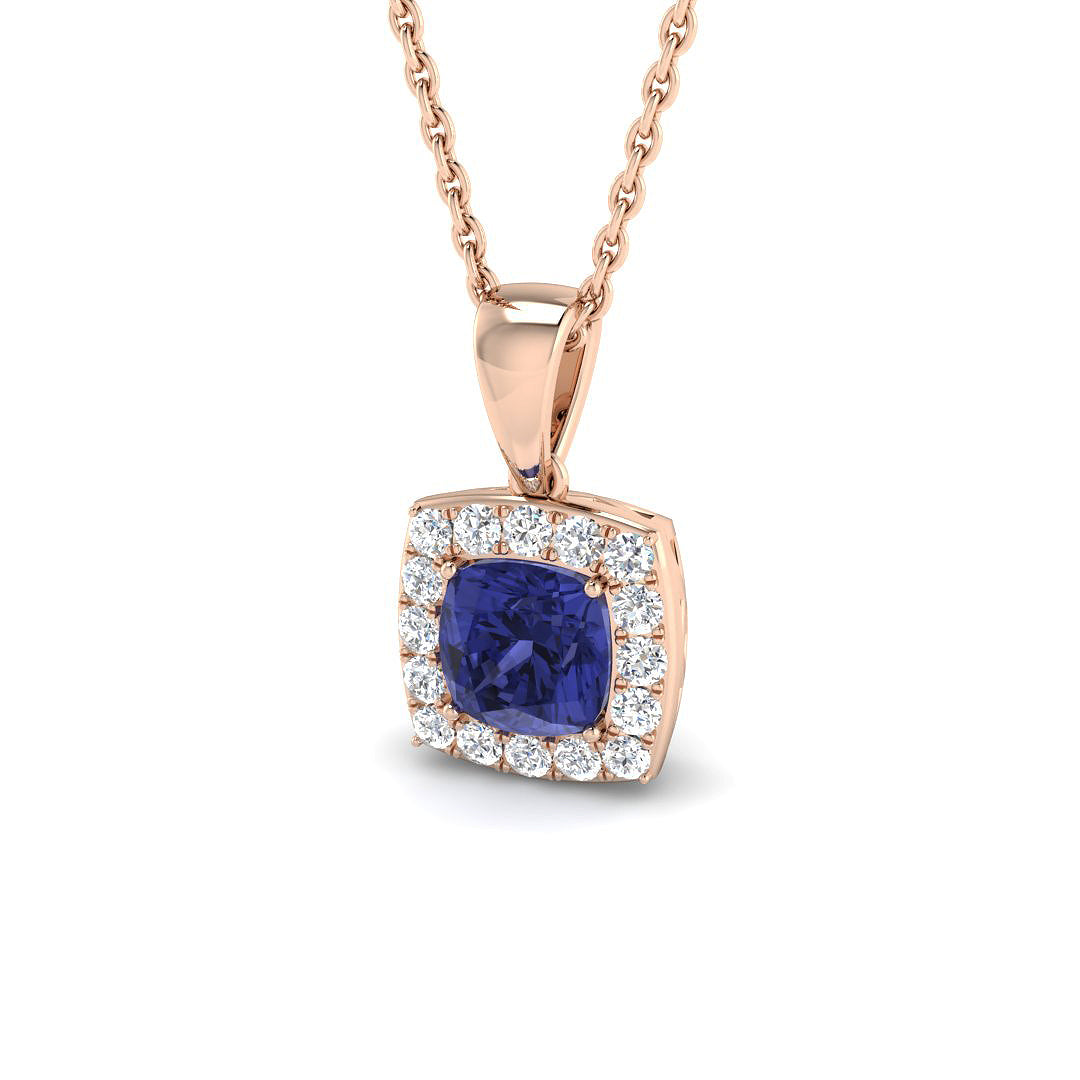 Square Tanzanite Halo Pendant in in 10K/14K gold and platinum with certified lab-grown or natural diamonds
