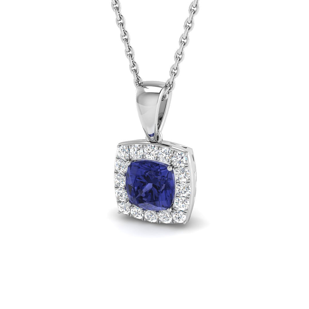 Square Tanzanite Halo Pendant in in 10K/14K gold and platinum with certified lab-grown or natural diamonds