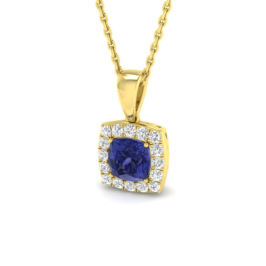 Square Tanzanite Halo Pendant in in 10K/14K gold and platinum with certified lab-grown or natural diamonds