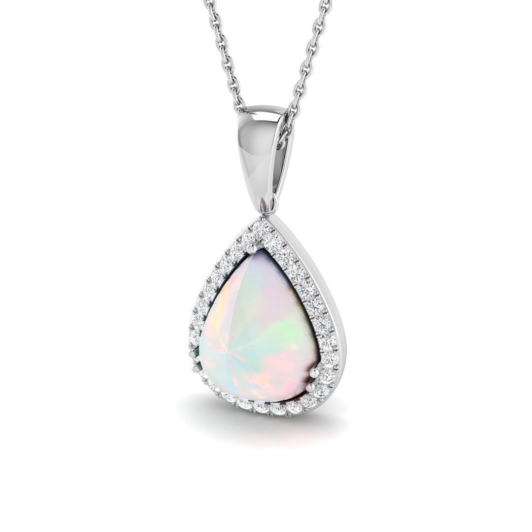 Opal Diamond Pendant 1.5-4ct Gold & Platinum Necklace (Without Chain) in 10K/14K gold and platinum with certified lab-grown or natural diamonds