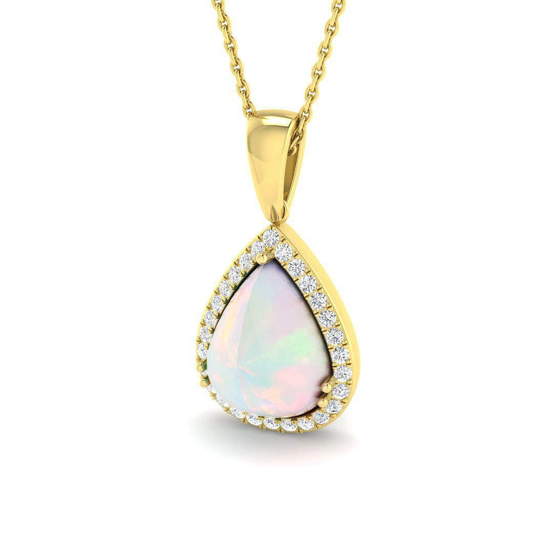 Opal Diamond Pendant 1.5-4ct Gold & Platinum Necklace (Without Chain) in 10K/14K gold and platinum with certified lab-grown or natural diamonds