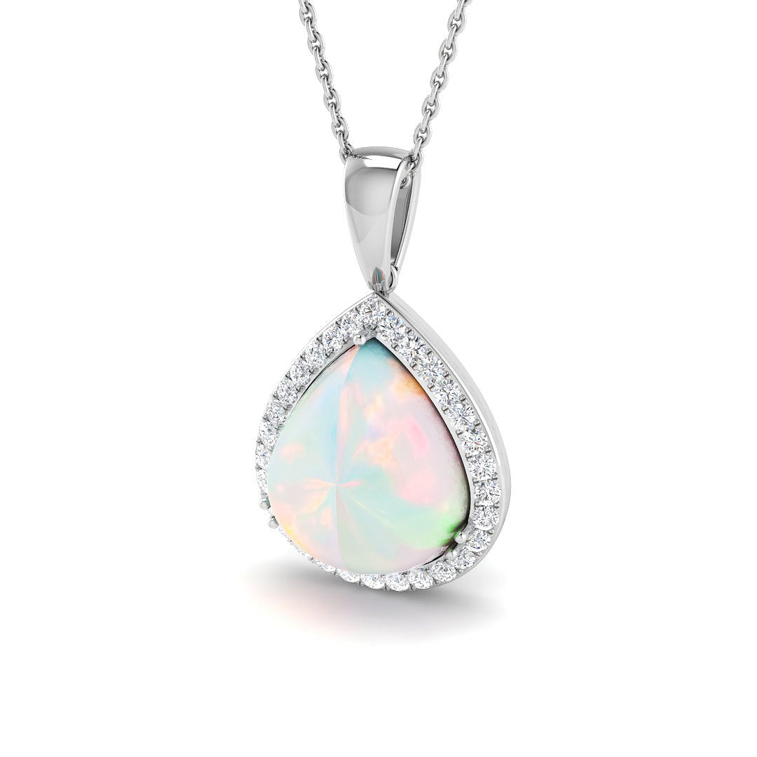 Opal Diamond Pendant 1.5-4ct Gold & Platinum Necklace (Without Chain) in 10K/14K gold and platinum with certified lab-grown or natural diamonds