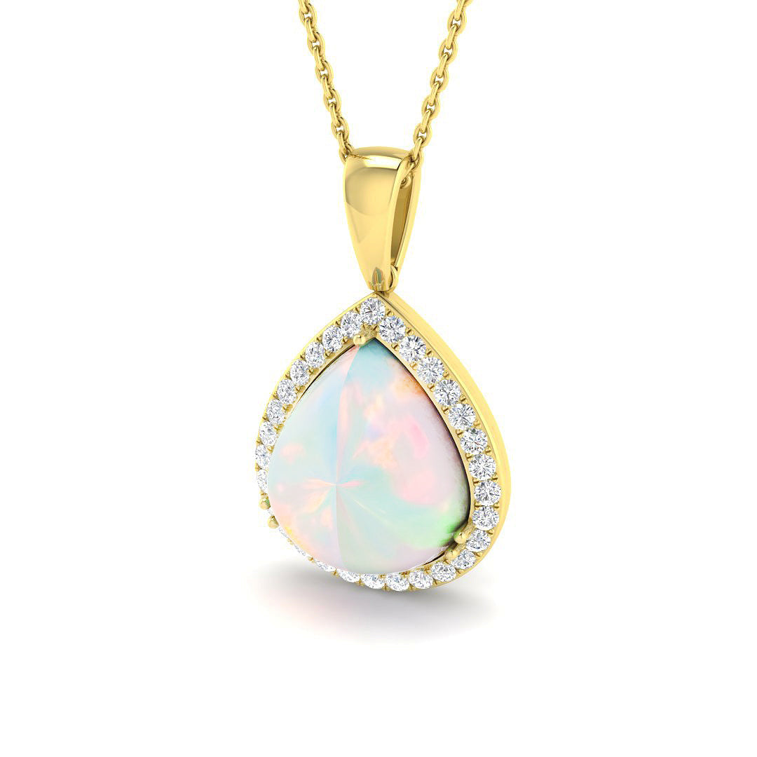 Opal Diamond Pendant 1.5-4ct Gold & Platinum Necklace (Without Chain) in 10K/14K gold and platinum with certified lab-grown or natural diamonds