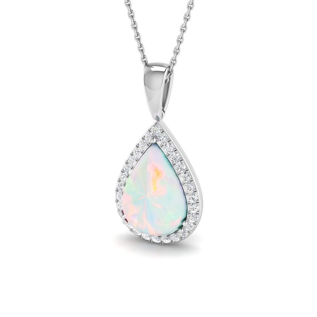 Opal Diamond Pendant 1.5-4ct Gold & Platinum Necklace (Without Chain) in 10K/14K gold and platinum with certified lab-grown or natural diamonds