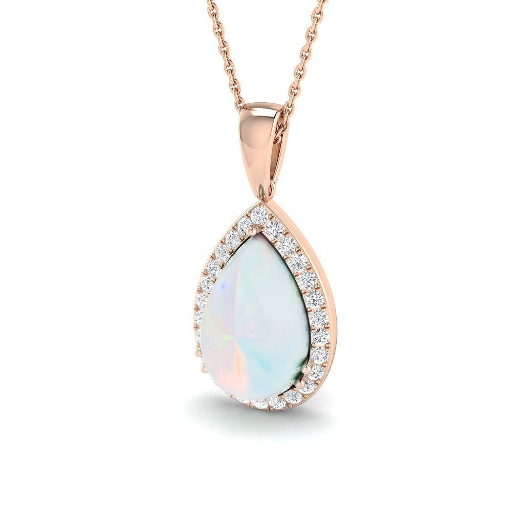 Opal Diamond Pendant 1.5-4ct Gold & Platinum Necklace (Without Chain) in 10K/14K gold and platinum with certified lab-grown or natural diamonds