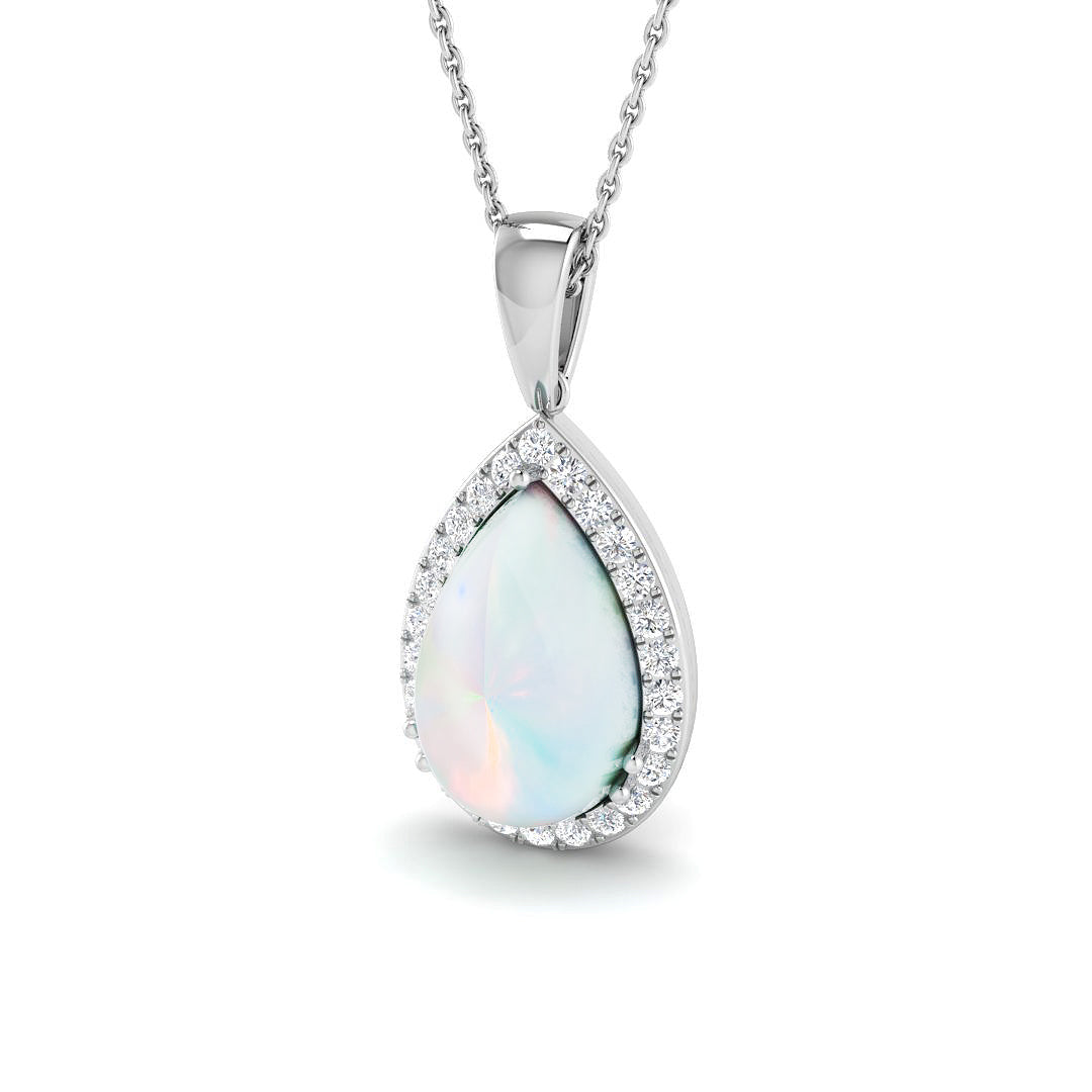 Opal Diamond Pendant 1.5-4ct Gold & Platinum Necklace (Without Chain) in 10K/14K gold and platinum with certified lab-grown or natural diamonds
