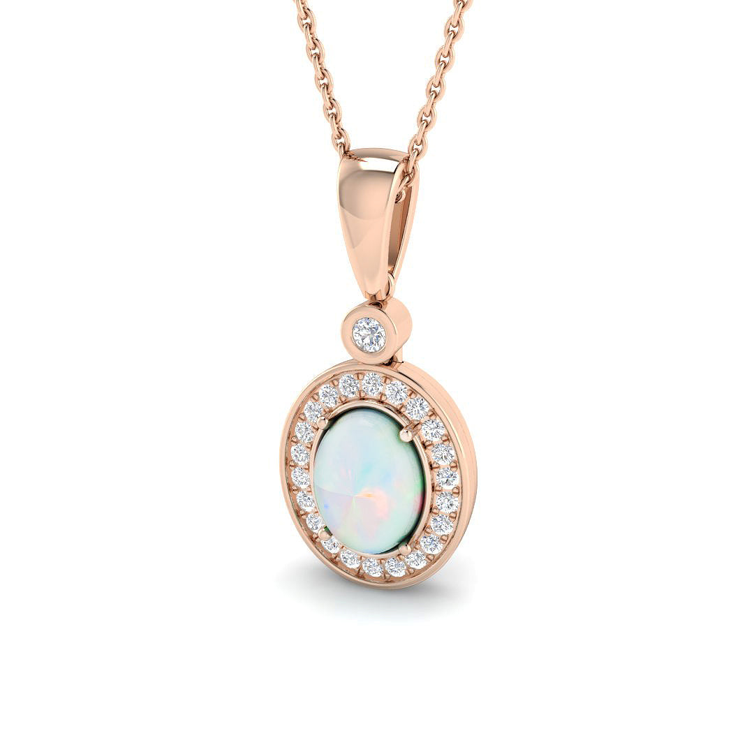 Opal Diamond Pendant Necklace 1ct in 10K/14K gold and platinum with certified lab-grown or natural diamonds