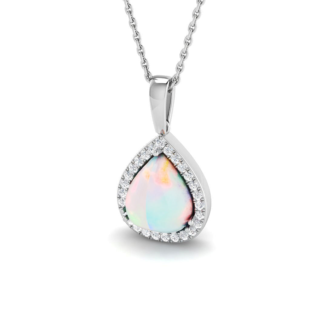 Opal Diamond Pendant 1.5-4ct Gold & Platinum Necklace (Without Chain) in 10K/14K gold and platinum with certified lab-grown or natural diamonds