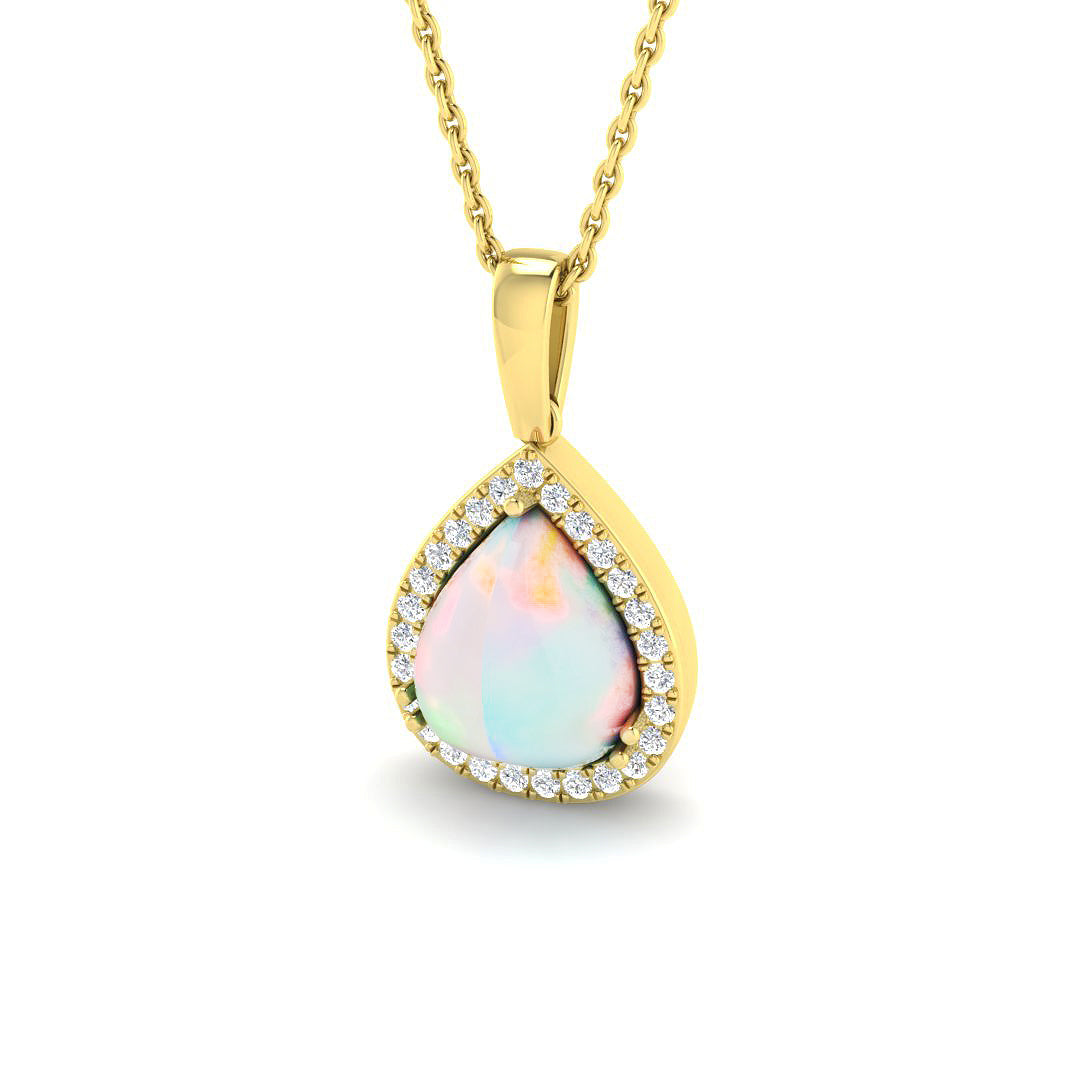 Opal Diamond Pendant 1.5-4ct Gold & Platinum Necklace (Without Chain) in 10K/14K gold and platinum with certified lab-grown or natural diamonds