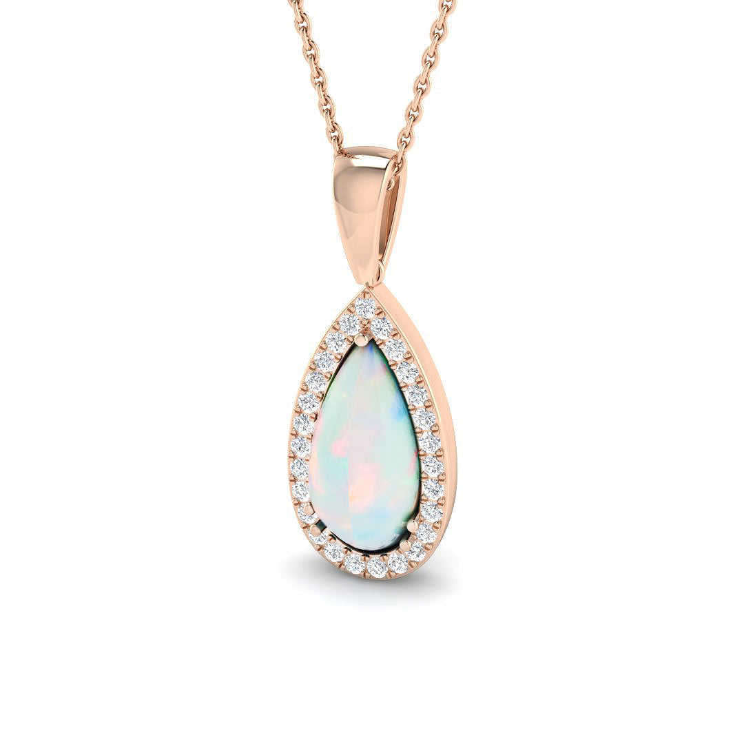 Opal Diamond Pendant 1.5-4ct Gold & Platinum Necklace (Without Chain) in 10K/14K gold and platinum with certified lab-grown or natural diamonds