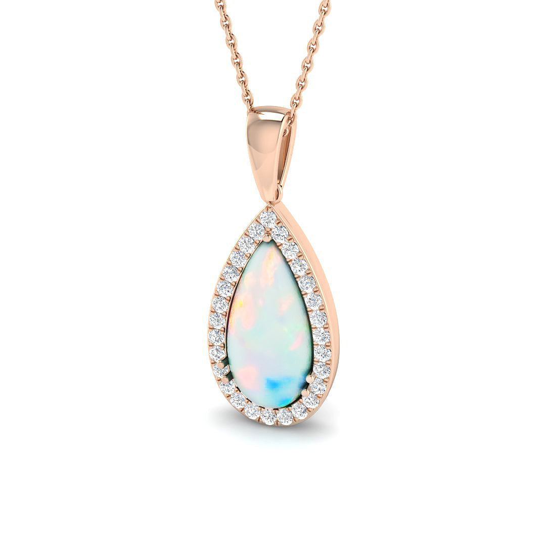 Opal Diamond Pendant 1.5-4ct Gold & Platinum Necklace (Without Chain) in 10K/14K gold and platinum with certified lab-grown or natural diamonds