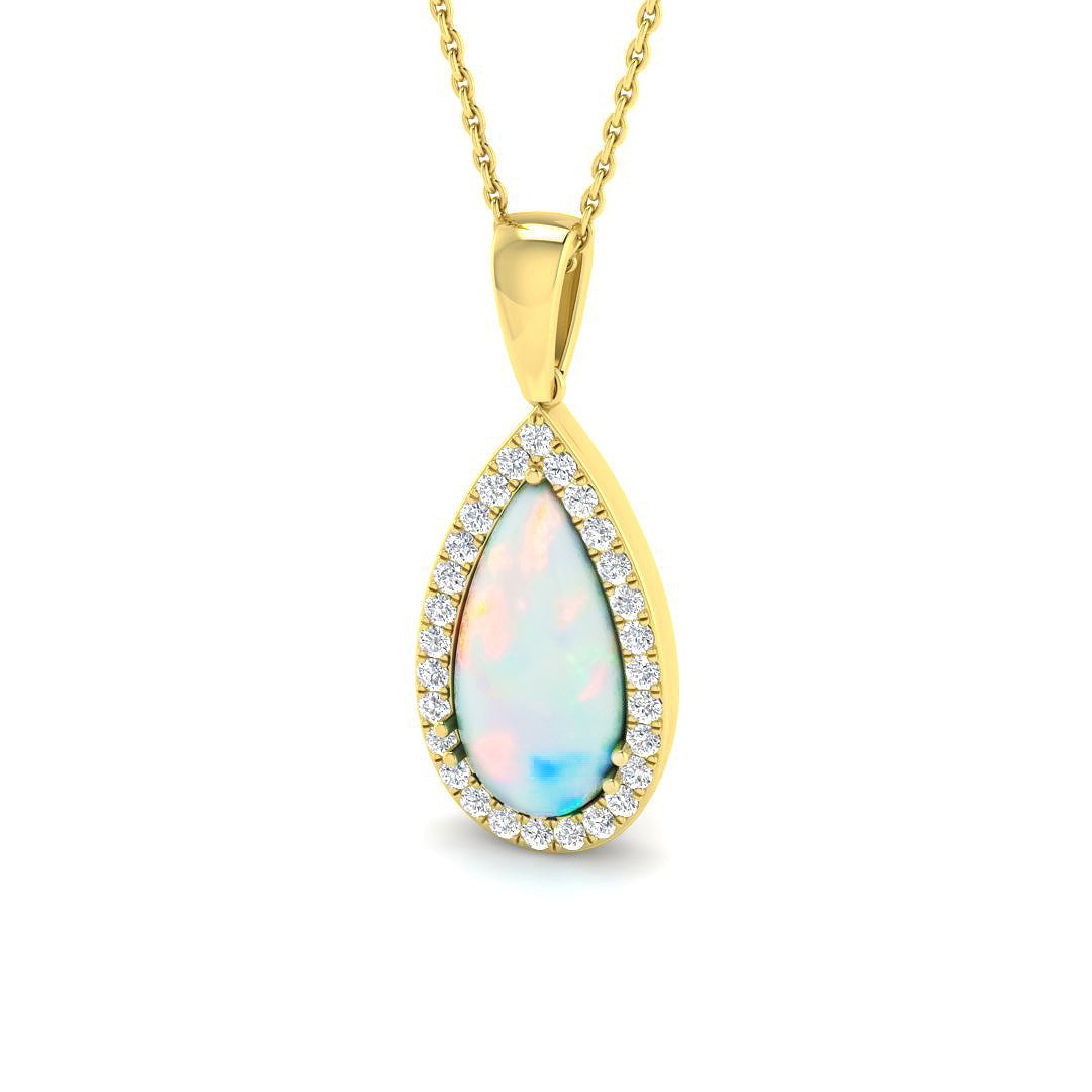 Opal Diamond Pendant 1.5-4ct Gold & Platinum Necklace (Without Chain) in 10K/14K gold and platinum with certified lab-grown or natural diamonds