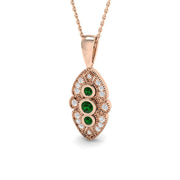 Vintage Emerald Pendant Necklace with Diamond Trilogy Design - UK Made in 10K/14K gold and platinum with certified lab-grown or natural diamonds
