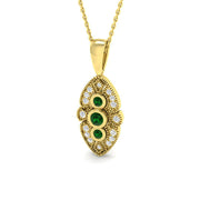 Vintage Emerald Pendant Necklace with Diamond Trilogy Design - UK Made in 10K/14K gold and platinum with certified lab-grown or natural diamonds