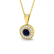 Vintage Blue Sapphire Pendant Necklace with Diamond Halo - UK Made in 10K/14K gold and platinum with certified lab-grown or natural diamonds