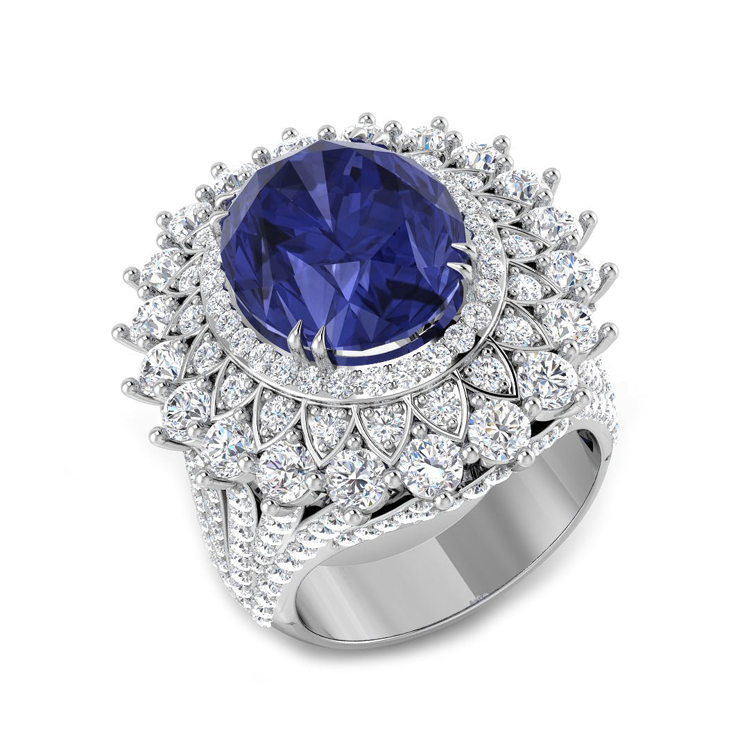 Oval Cut Tanzanite Floral Cocktail Ring in 10K/14K gold and platinum with certified lab-grown or natural diamonds
