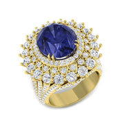 Oval Cut Tanzanite Floral Cocktail Ring in 10K/14K gold and platinum with certified lab-grown or natural diamonds