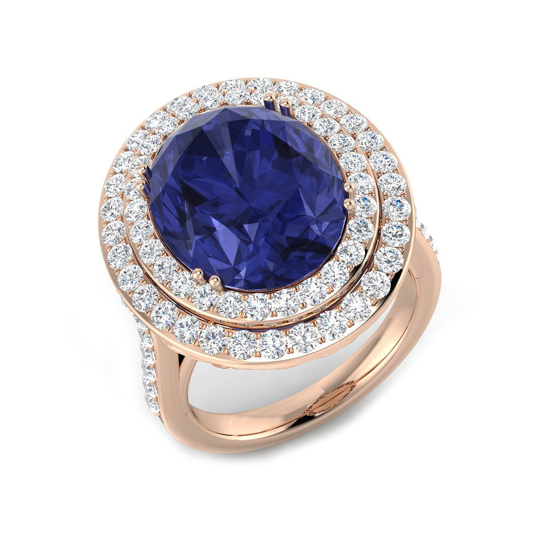 Vintage Tanzanite Gemstone Ring with Pave Diamond in 10K/14K gold and platinum with certified lab-grown or natural diamonds
