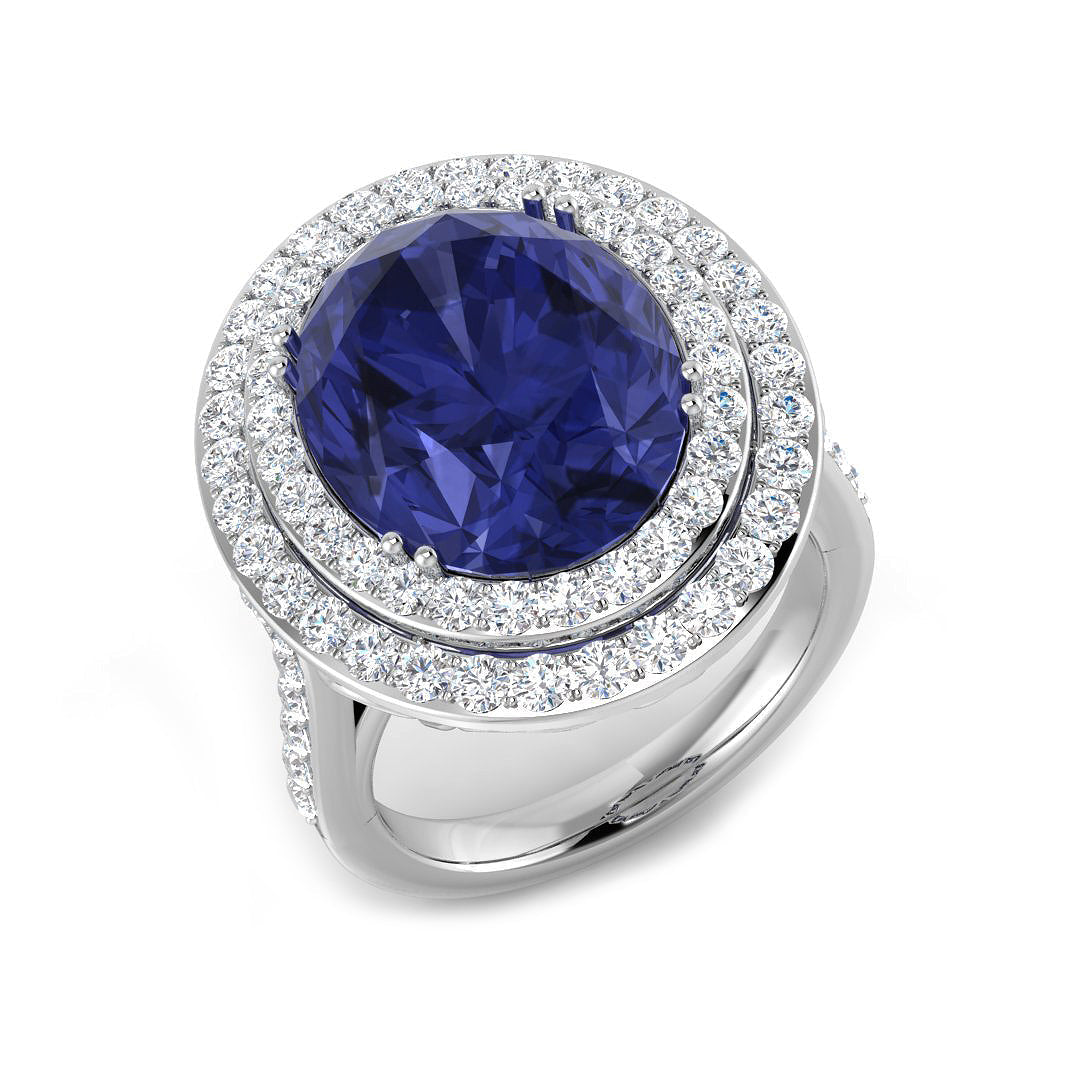 Vintage Tanzanite Gemstone Ring with Pave Diamond in 10K/14K gold and platinum with certified lab-grown or natural diamonds