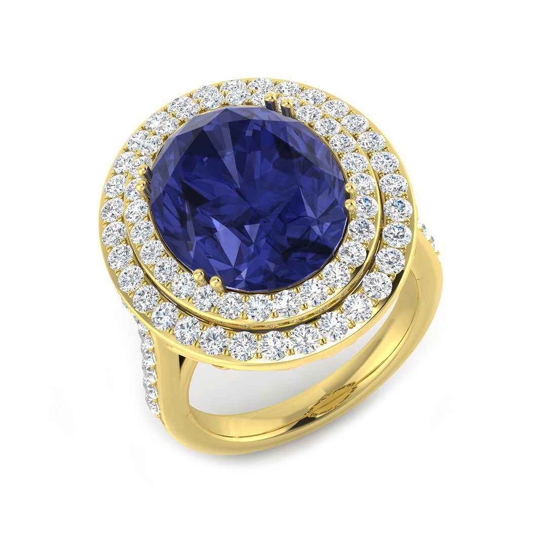 Vintage Tanzanite Gemstone Ring with Pave Diamond in 10K/14K gold and platinum with certified lab-grown or natural diamonds