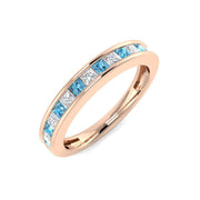 Square Cut Sky Blue Topaz Half Eternity Ring in 10K/14K gold and platinum with certified lab-grown or natural diamonds