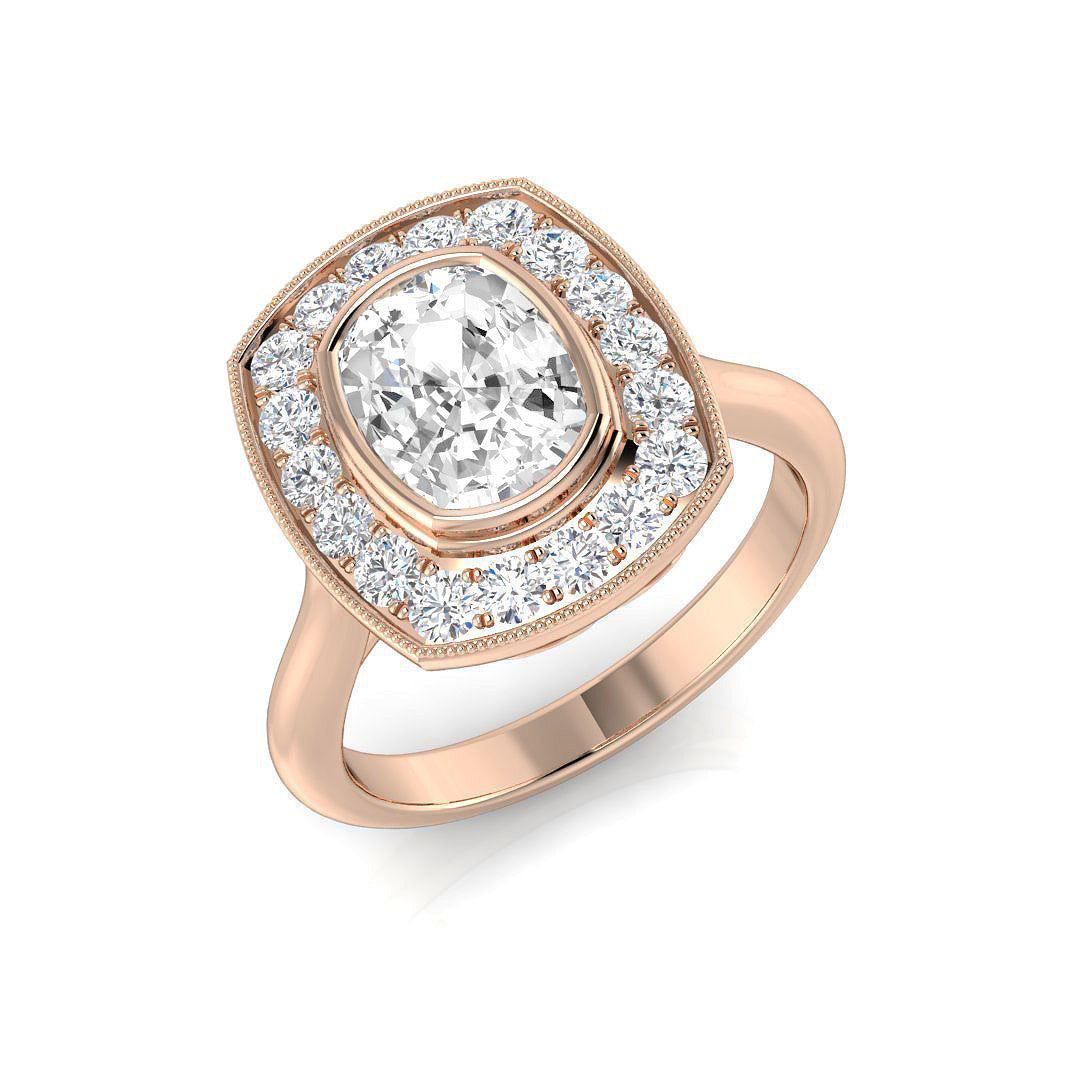 Diamond Cushion Halo Engagement Ring 1.25 in 10K/14K gold and platinum with certified lab-grown or natural diamonds
