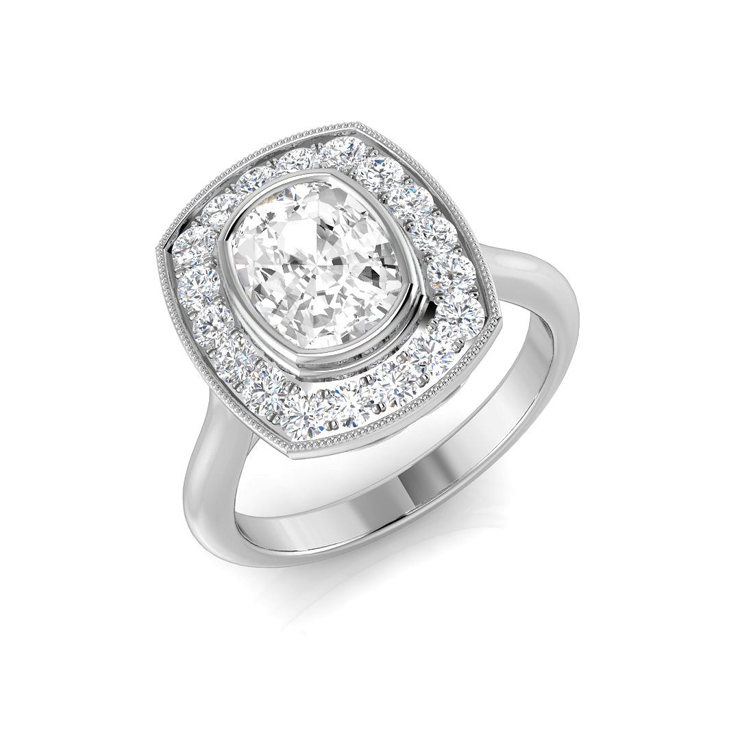 Diamond Cushion Halo Engagement Ring 1.25 in 10K/14K gold and platinum with certified lab-grown or natural diamonds