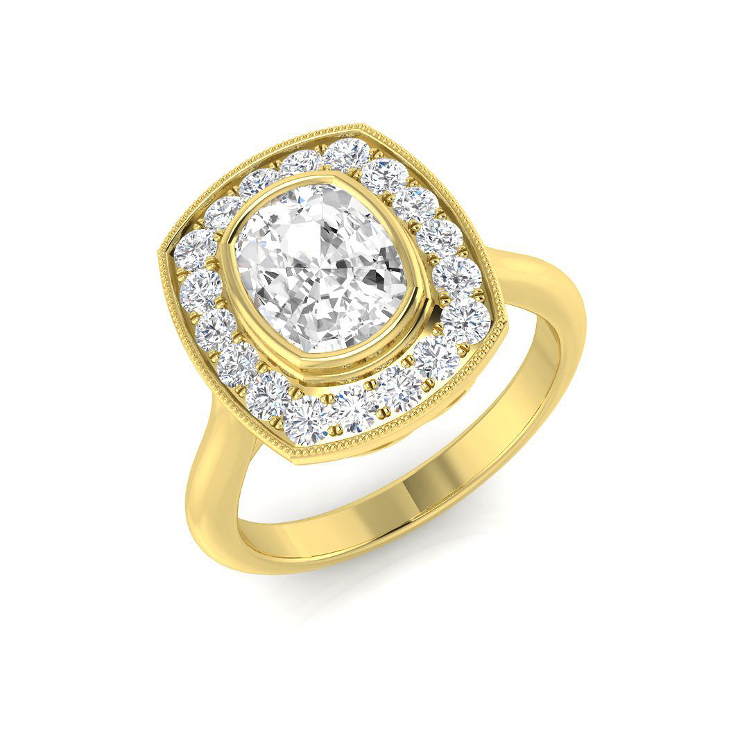 Diamond Cushion Halo Engagement Ring 1.25 in 10K/14K gold and platinum with certified lab-grown or natural diamonds