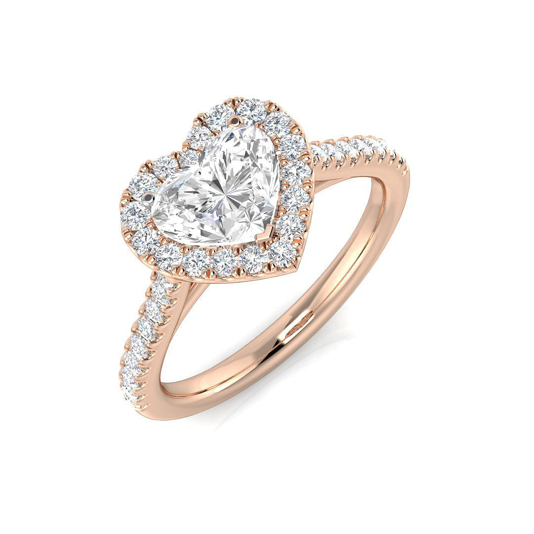 Lab-Grown Heart Shape Diamond Halo Engagement Ring in 10K/14K gold and platinum with certified lab-grown or natural diamonds