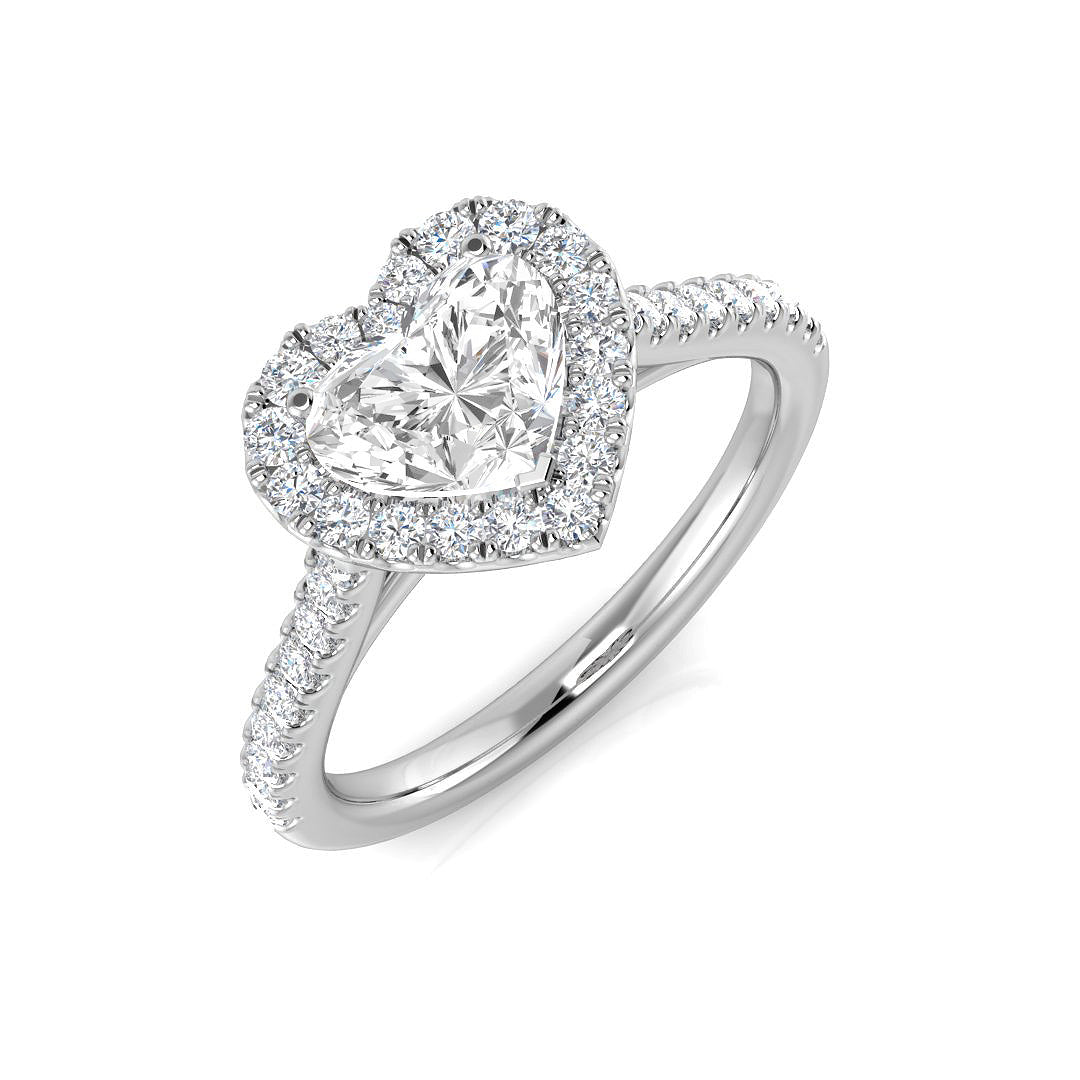 Lab-Grown Heart Shape Diamond Halo Engagement Ring in 10K/14K gold and platinum with certified lab-grown or natural diamonds