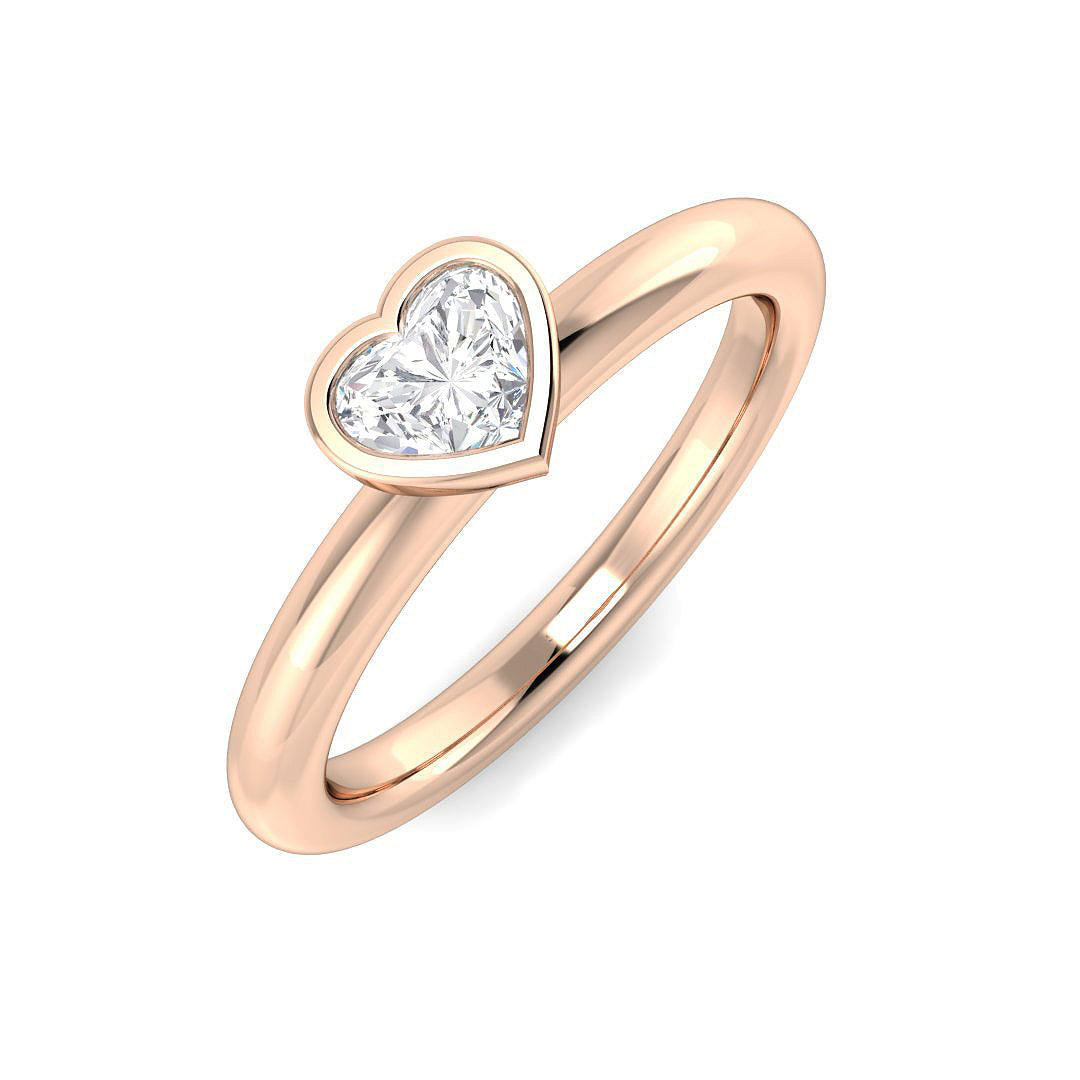 Heart Shape Diamond Bezel Solitaire Ring 0.50ct in 10K/14K gold and platinum with certified lab-grown or natural diamonds