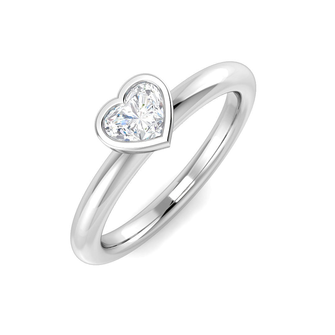 Heart Shape Diamond Bezel Solitaire Ring 0.50ct in 10K/14K gold and platinum with certified lab-grown or natural diamonds