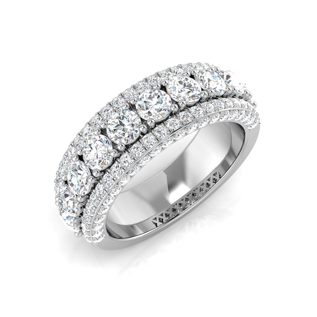 Natural Pave Prong Set Multi-Row Diamond Wedding Band Ring in 10K/14K gold and platinum with certified lab-grown or natural diamonds