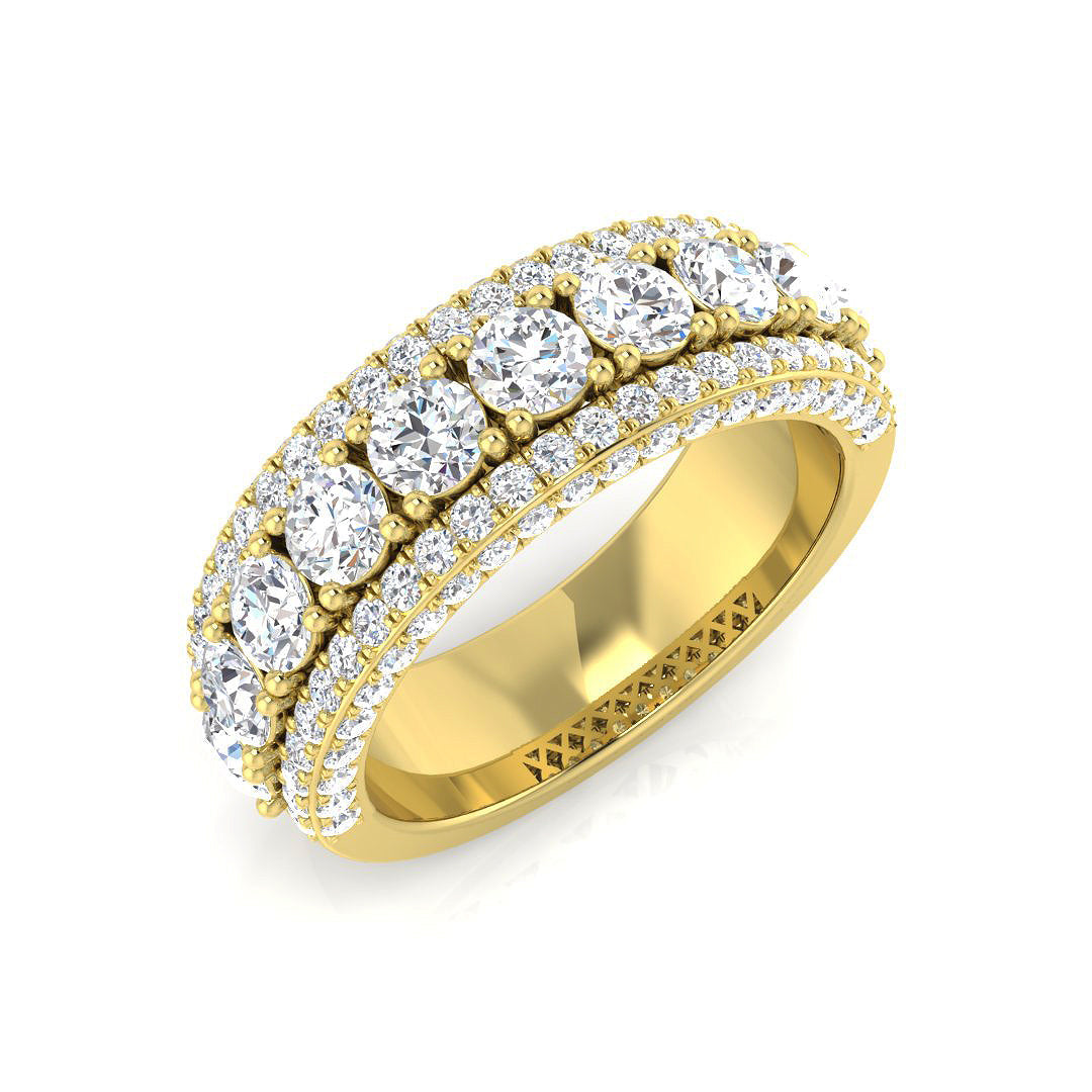 Natural Pave Prong Set Multi-Row Diamond Wedding Band Ring in 10K/14K gold and platinum with certified lab-grown or natural diamonds