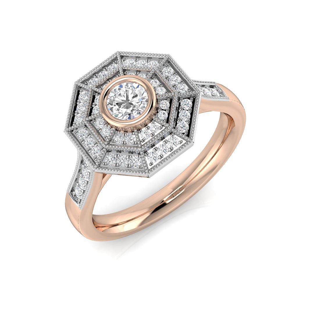 Art Deco Hexagon Multi Halo Diamond Ring 0.50ct in 10K/14K gold and platinum with certified lab-grown or natural diamonds