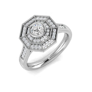 Art Deco Hexagon Multi Halo Diamond Ring 0.50ct in 10K/14K gold and platinum with certified lab-grown or natural diamonds