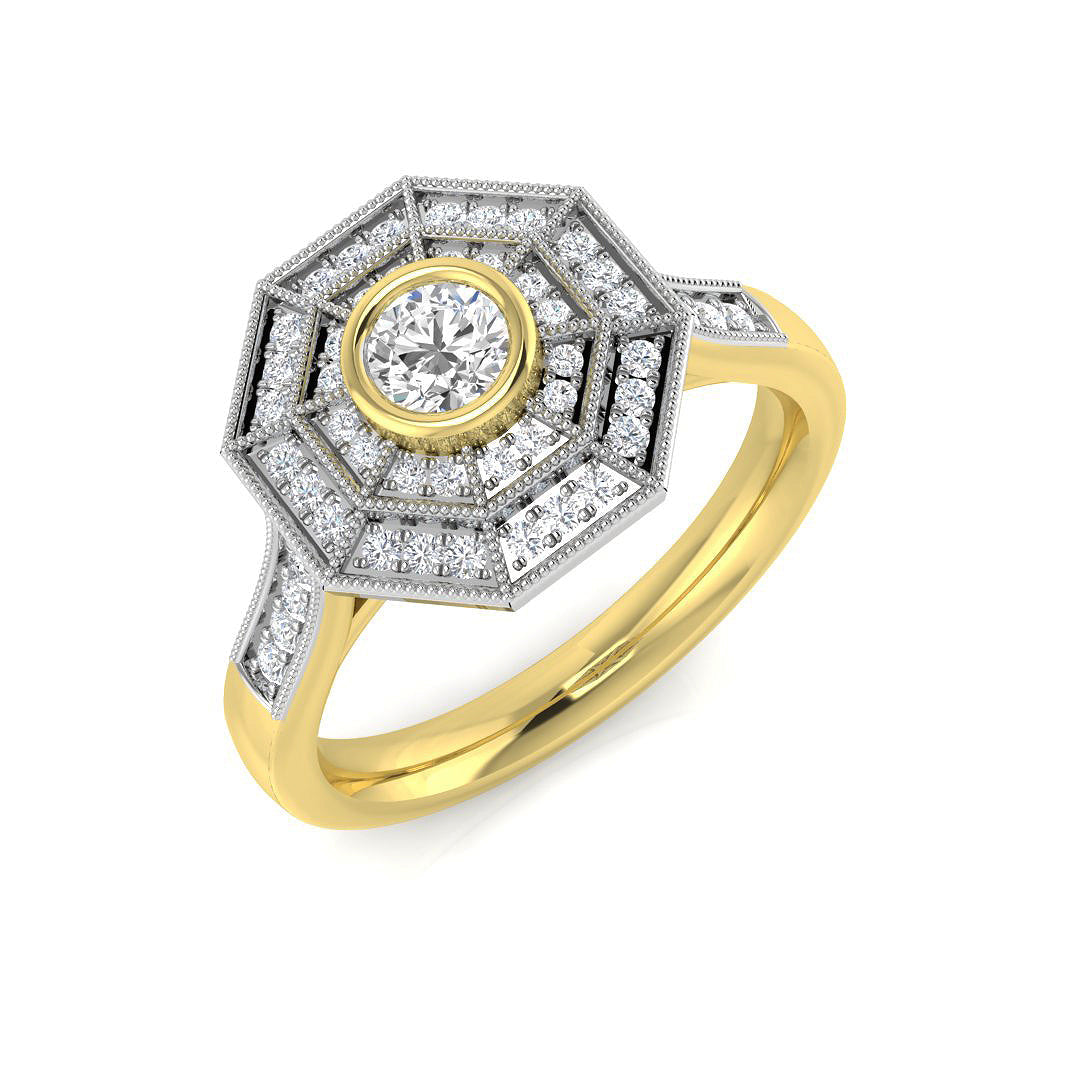 Art Deco Hexagon Multi Halo Diamond Ring 0.50ct in 10K/14K gold and platinum with certified lab-grown or natural diamonds