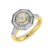 Art Deco Hexagon Multi Halo Diamond Ring 0.50ct in 10K/14K gold and platinum with certified lab-grown or natural diamonds