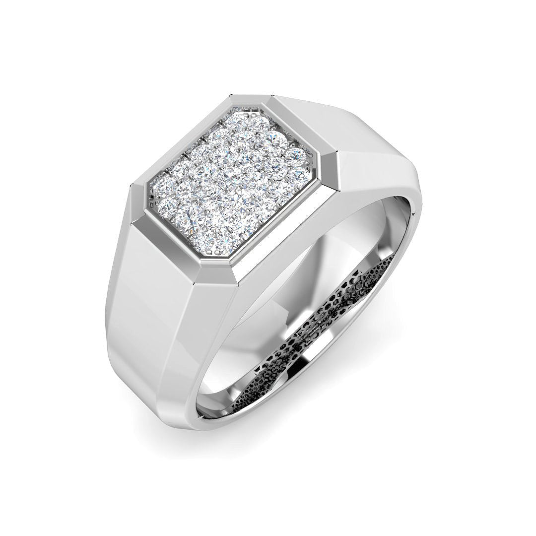Men’s Hexagon Diamond Signet Ring with Pavé Cluster Face in 10K/14K gold and platinum with certified lab-grown or natural diamonds