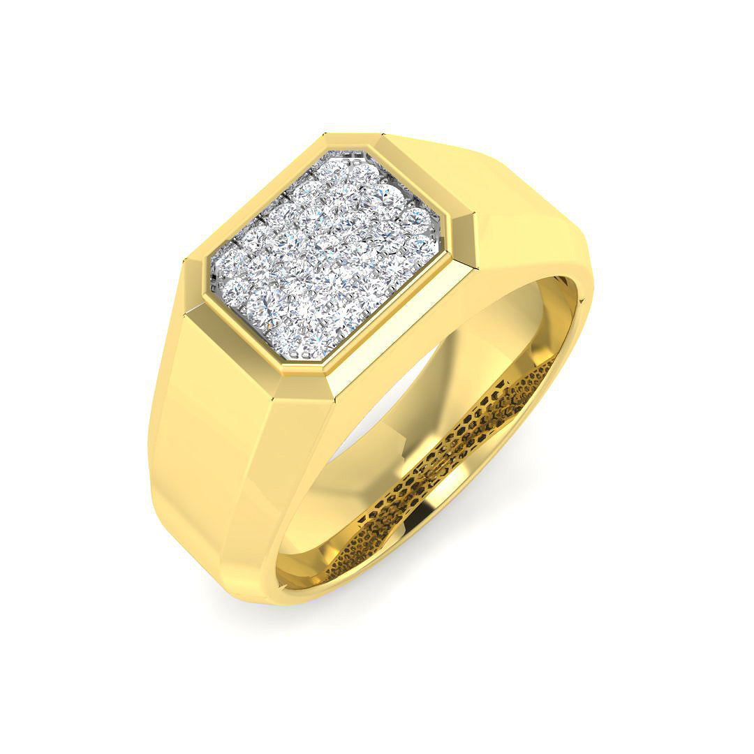 Men’s Hexagon Diamond Signet Ring with Pavé Cluster Face in 10K/14K gold and platinum with certified lab-grown or natural diamonds